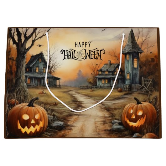 Waterverf Happy Halloween spookhuis Groot Cadeauzakje (Voorkant)