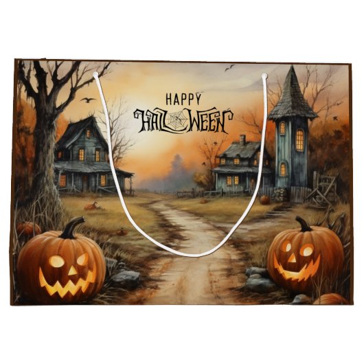 Waterverf Happy Halloween spookhuis Groot Cadeauzakje (Achterkant)