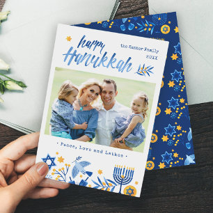 Waterverf Happy Hanukkah Peace Love Latkes Feestdagenkaart