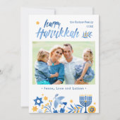 Waterverf Happy Hanukkah Peace Love Latkes Feestdagenkaart (Voorkant)