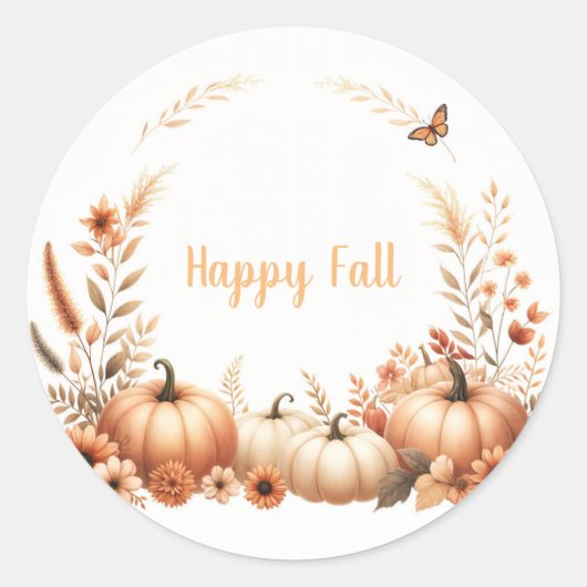 Waterverf Happy Herfst Ronde Sticker (Voorkant)