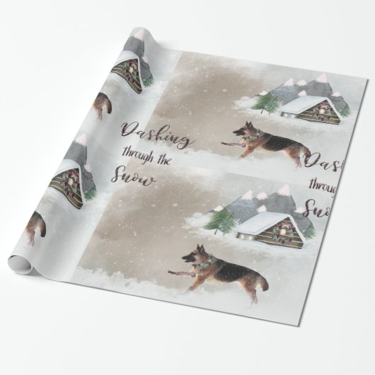 Waterverf Happy Holiday Scene bij de Duitse herder Cadeaupapier (Uitgerold)