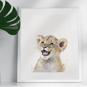 Waterverf Happy Lion Baby Nursery Oerwoud Safari Poster
