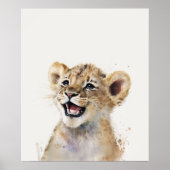 Waterverf Happy Lion Baby Nursery Oerwoud Safari Poster (Voorkant)