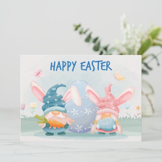 Waterverf Happy Paasgnomen Feestdagenkaart (Staand voorkant)