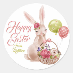 Waterverf Happy Paast Bunny Favor Ronde Sticker