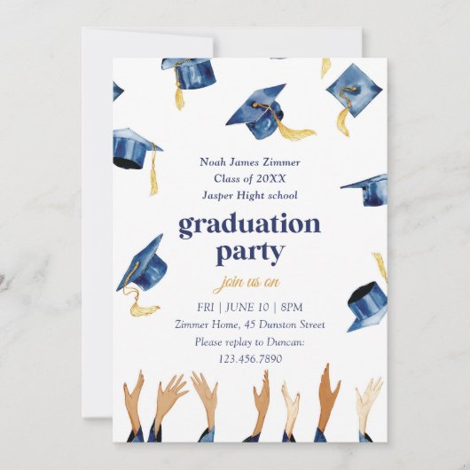 Waterverf Happy Petten Graduation Party Kaart (Voorkant)