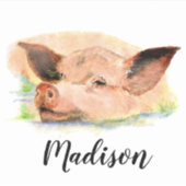 Waterverf Happy Pig Swine Animal Art Custom Name Sticker (Voorkant)