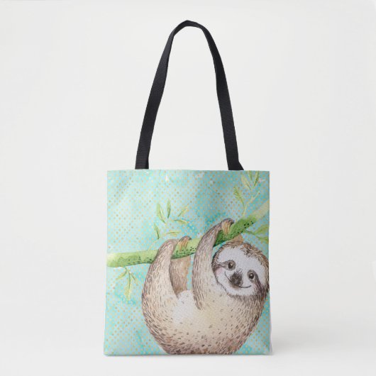 Waterverf Happy Sloth Tote Bag (Voorkant)