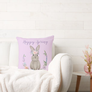 Waterverf Happy Spring Bunny Rabbit en Flowers Kussen
