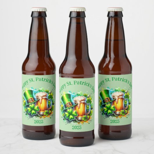 Waterverf Happy St. Patrick's Day Party accessoire Bier Etiket (Flessen)
