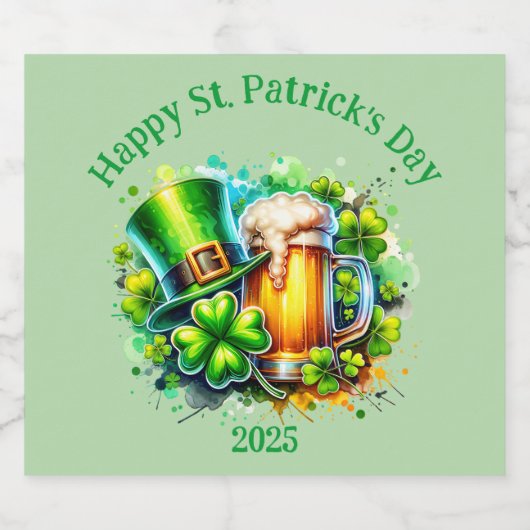 Waterverf Happy St. Patrick's Day Party accessoire Bier Etiket (Enkel label)