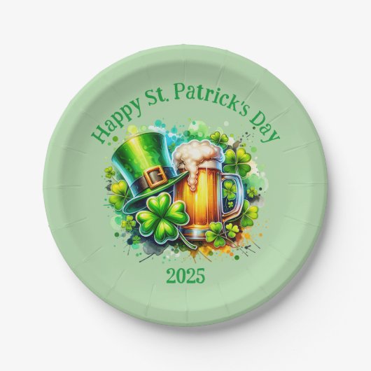Waterverf Happy St. Patrick's Day Party accessoire Papieren Bordje (Voorkant)