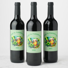 Waterverf Happy St. Patrick's Day Party accessoire Wijn Etiket