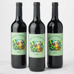 Waterverf Happy St. Patrick's Day Party accessoire Wijn Etiket