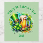 Waterverf Happy St. Patrick's Day Party accessoire Wijn Etiket (Enkel label)