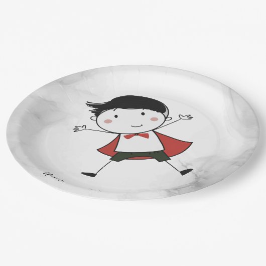 Waterverf Happy Stick Boy Red Cape Mooi Papieren Bordje (Gekanteld)