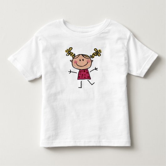 Waterverf Happy Stick Girl Roze Jurk Elegant Kinder Shirts (Voorkant)