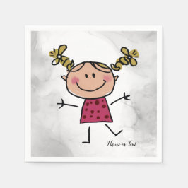 Waterverf Happy Stick Girl Roze Jurk Elegant Servet