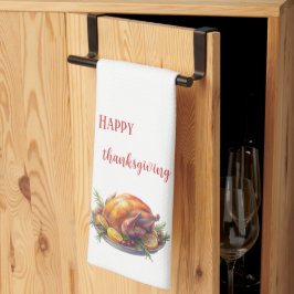Waterverf Happy Thanksgiving, Geroosterde kalkoen  Theedoek