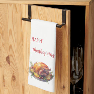 Waterverf Happy Thanksgiving, Geroosterde kalkoen Theedoek