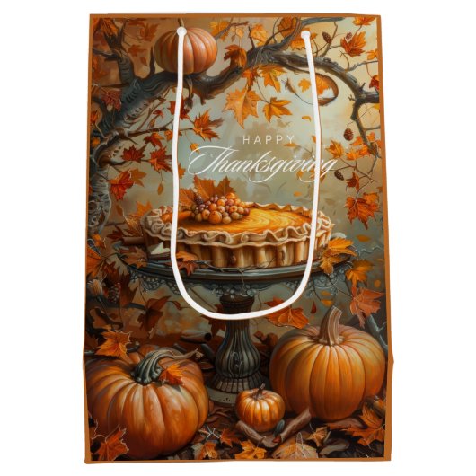 Waterverf Happy Thanksgiving Pumpkin Pie Medium Cadeauzakje (Achterkant)