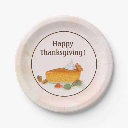Waterverf Happy Thanksgiving Pumpkin Pie Papieren Bordje (Voorkant)