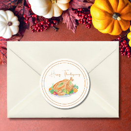 Waterverf Happy Thanksgiving Turkije Ronde Sticker
