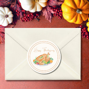 Waterverf Happy Thanksgiving Turkije Ronde Sticker