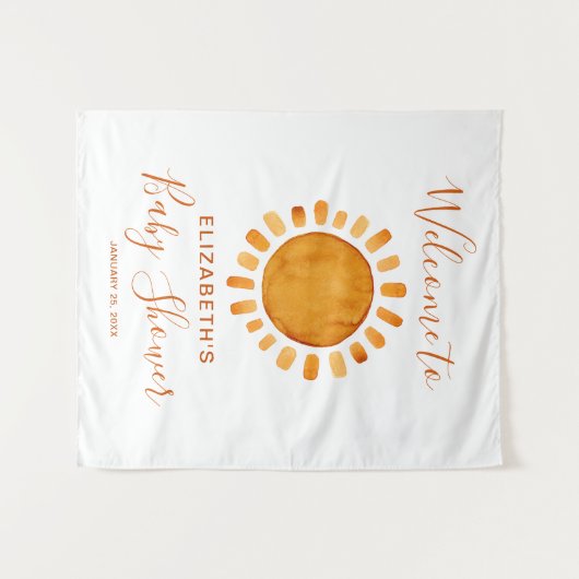 Waterverf Happy Yellow Sun Baby shower Welkom Wandkleed (Voorkant (horizontaal))