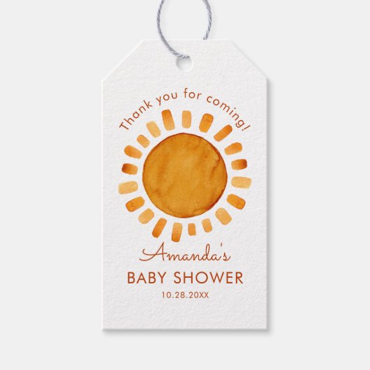 Waterverf Happy Yellow Sun Dank u Baby shower Cadeaulabel (Voorkant)