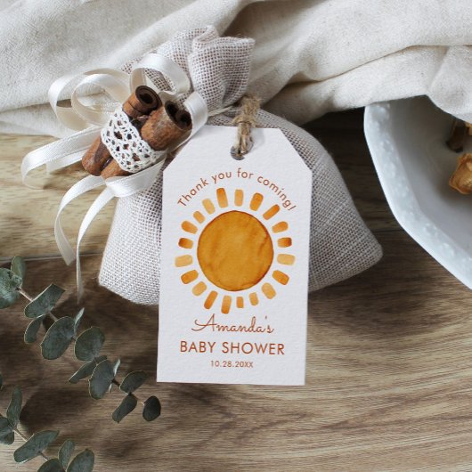 Waterverf Happy Yellow Sun Dank u Baby shower Cadeaulabel