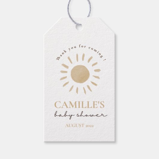 Waterverf Happy Yellow Sun Dank u Baby shower Cadeaulabel (Voorkant)