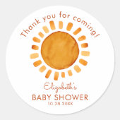 Waterverf Happy Yellow Sun Dank u Baby shower Ronde Sticker (Voorkant)