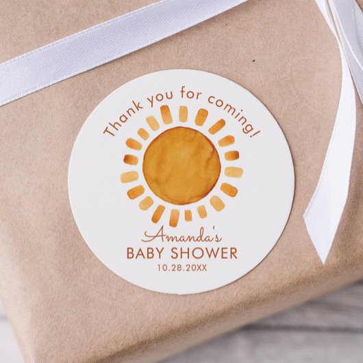 Waterverf Happy Yellow Sun Dank u Baby shower Ronde Sticker