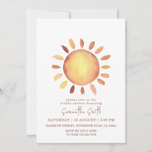 Waterverf Happy Yellow Sunshine Baby shower Kaart (Voorkant)