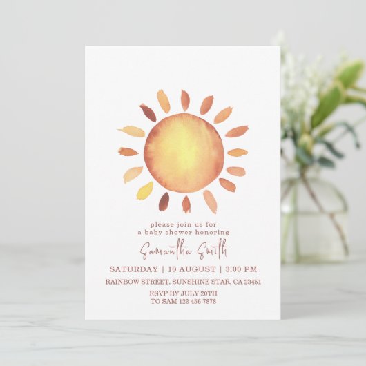 Waterverf Happy Yellow Sunshine Baby shower Kaart (Staand voorkant)