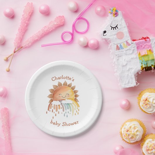 Waterverf Happy Yellow Sunshine Baby shower Papieren Bordje (Feest)