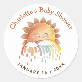 Waterverf Happy Yellow Sunshine Baby shower Ronde Sticker