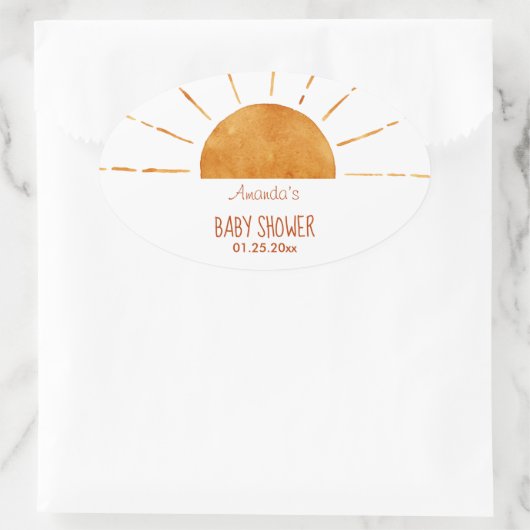 Waterverf Happy Yellow Sunshine Boho Baby shower Ovale Sticker (Tas)
