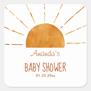 Waterverf Happy Yellow Sunshine Boho Baby shower Vierkante Sticker