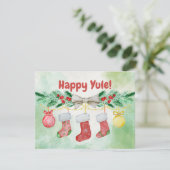 Waterverf Happy Yule Stockings Feestdagenkaart (Staand voorkant)