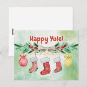 Waterverf Happy Yule Stockings Feestdagenkaart (Voorkant / Achterkant)