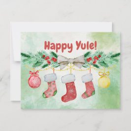 Waterverf Happy Yule Stockings Feestdagenkaart