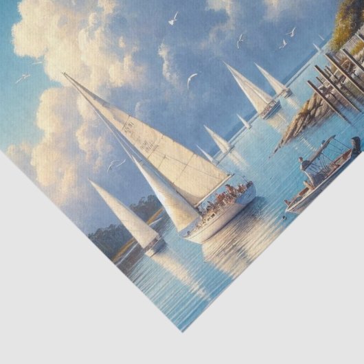 Waterverf Harbour Town Vuurtoren Tissuepapier (Detail)