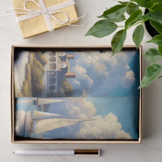 Waterverf Harbour Town Vuurtoren Tissuepapier (Geschenk)