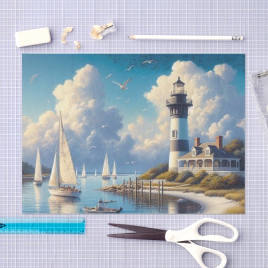 Waterverf Harbour Town Vuurtoren Tissuepapier (Craft)