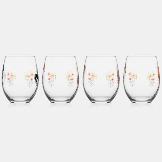 Waterverf hardlooppaarden met bloemige accenten wijnglas zonder voet (Rechts)