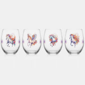 Waterverf hardlooppaarden met bloemige accenten wijnglas zonder voet (Voorkant)