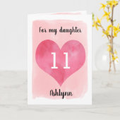  Waterverf Hart 11e Verjaardagsdochter Kaart (Gele Bloem)